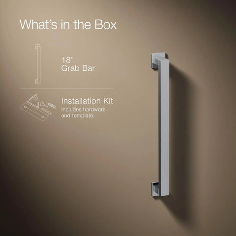 Square 18 Inch Grab Bar With Hardware Included, 300 Lb Capacity, Polished Chrome Finish, Modern Safety Rail For Bathrooms