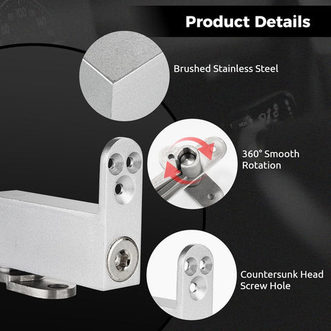 Product details of Heavy Duty Invisible 360 Pivot Hinges For Wooden Doors, Self Closing Stainless Steel Hidden Door Hinge Kit With Screws, showing brushed finish and countersunk screw holes.