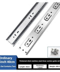 Close-up of Three Section Drawer Slides Track Rail For Cabinets Full Extension Sliding Drawer Guides 40cm with screws