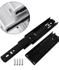 Black 6 Inch Cabinet Drawer Slides Kit with easy installation drawer rails, screws, and triple track design for smooth quiet sliding.