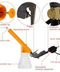 Total Workhorse Portable Powder Spray Gun With Foot Switch, 5 Stage Electric Coating System For Massive Outdoor Projects And Shop Gear, No Sweat Finish Machine components detailed view with powder cup and trigger.