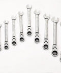 14-Piece Flexible Head Ratcheting Wrench Set 6mm To 19mm Metric Chrome Vanadium Steel with No Skipped Sizes laid out in order