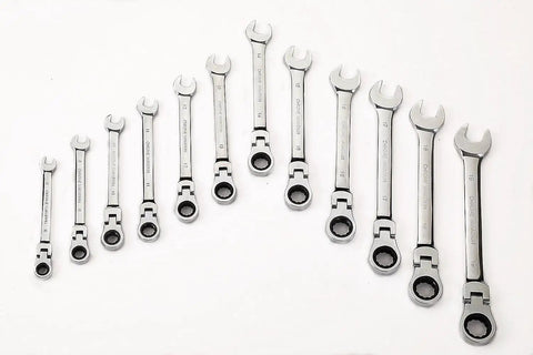 14-Piece Flexible Head Ratcheting Wrench Set 6mm To 19mm Metric Chrome Vanadium Steel with No Skipped Sizes laid out in order
