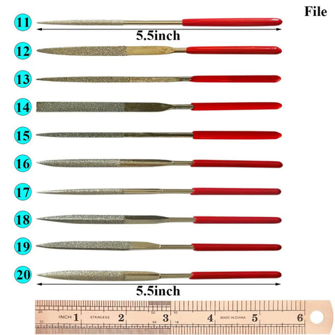 10 metal files from 32 Piece DIY Model Tool Kit For Dollhouse Miniatures And Hobby Building Essential Craft Tool Set with ruler