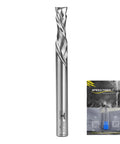 Up Down Compression Carbide Spiral Router Bit Set One Quarter Inch Diameter One Inch Cutting Length Two And A Half Inch Overall Length Five Piece Kit For Wood Plywood MDF Oak Aluminum Pro Grade Milling Bits For DIY Woodworking displayed with packaging