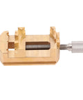 Solid Mini Vise Clamp With Soft Copper Jaws For Watch Repair Jewelry Making Electronics And Woodworking Projects, close-up view of brass jaws.