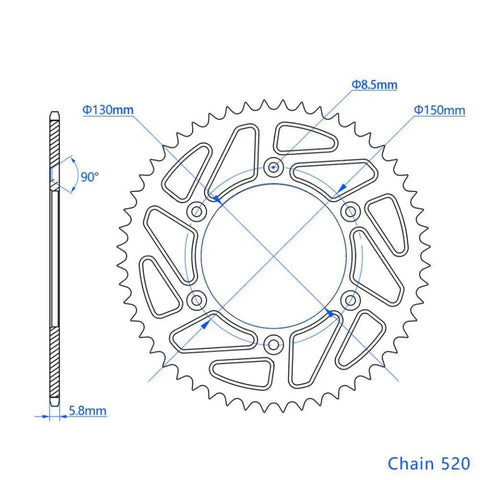 Heavy Duty Rear Drive Sprocket With 52 Teeth Ready To Rip Up The Trails And Shift Smooth On Gnarly Terrain Built From Cold Rolled Steel, showing measurements and design.