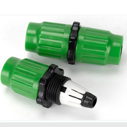 Ultimate Expandable Hose Repair Kit With 10 Heavy Duty Pipe Parts For Fixing Leaks, Burst Hoses And Garden Connections Fast Using Double Layer Sealed Design That Holds Strong Under Pressure Today. green ABS hose connector pair with black locking rings