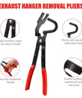 Exhaust Hanger Removal Tool And 4 Hole Rubber Hangers Kit For Cars Trucks with red-handled carbon steel pliers displayed
