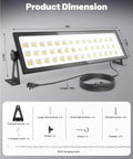 Two Pack Linkable LED Shop Lights 100W 15000LM 6000K Daylight Brightness Plug In Garage Light With 9.84ft Cord Built In Outlet, includes dimensions and mounting accessories
