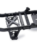 Close-up of Axial 1 By 10 RC Car Chassis Frame Kit For SCX10 II, carbon fiber and metal components, side angle view.