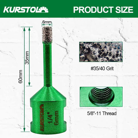 Kurstol 11 Piece Diamond Tile Hole Saw Kit With Beveling Bit And Cutting Disc For Porcelain Ceramic Granite Marble Heavy Duty Vacuum Brazed Core Drill Bits Easy To Use, 60mm height drill with 6mm bit.