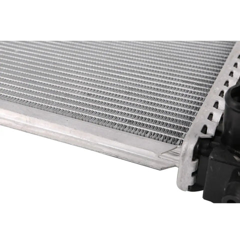 Heavy Duty Aluminum Cooling Radiator Assembly for Tesla Model S 2016 to 2021 close-up showing aluminum core and connectors.