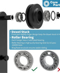 Core parts of 9 Ft Single Track Bypass Sliding Barn Door Hardware Kit For Double Doors with roller bearing details.