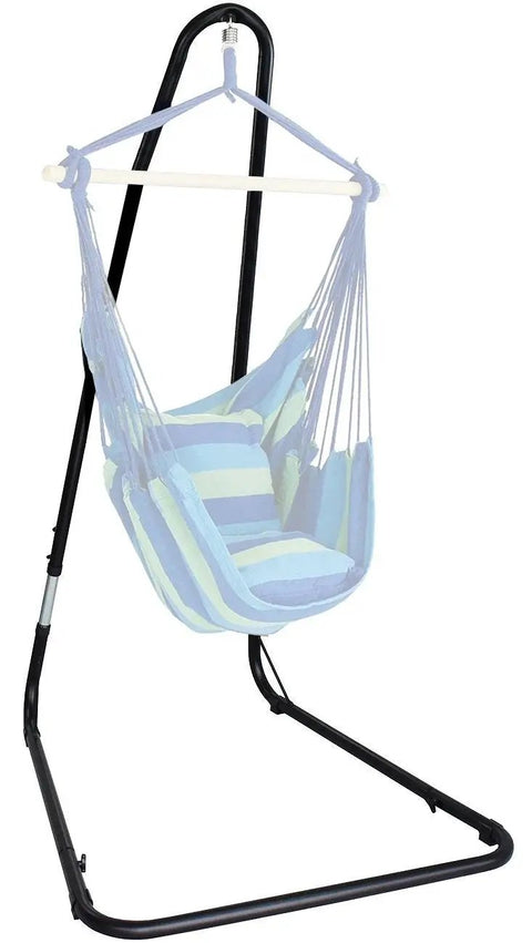 Heavy Duty Hammock Chair Stand With Adjustable Steel Frame Built To Last, Weatherproof And Rust Resistant Swing Stand with blue chair