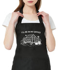 I Will Be In My Office Greenhouse Apron For Women Gardening Graphic Waterproof Oil Proof Bib Apron With Adjustable Neck Strap And Two Front Pockets Black
