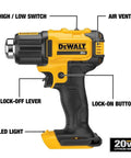 Cordless Heat Gun With LED Light And Lock On Convenience, No Cord, All Power, Hits Up To 990 Fahrenheit, Tool Only DCE530B