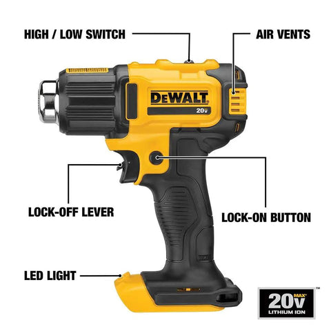 Cordless Heat Gun With LED Light And Lock On Convenience, No Cord, All Power, Hits Up To 990 Fahrenheit, Tool Only DCE530B