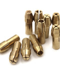 Heavy Duty Brass Micro Collet Chuck Adapter Set For Dremel Rotary Tools 0.5 To 3.2mm Compatible With Mini Power Drills, showing multiple brass adapters.