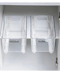 Heavy Duty Side Mounted Ball Bearing Drawer Slides Full Extension Double Row Premium Steel Glide Smooth Quiet Cabinet Basket Hardware Works Like A Champ For Kitchen, two clear plastic storage baskets installed inside a cabinet.