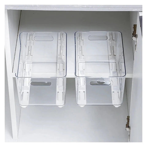 Heavy Duty Side Mounted Ball Bearing Drawer Slides Full Extension Double Row Premium Steel Glide Smooth Quiet Cabinet Basket Hardware Works Like A Champ For Kitchen, two clear plastic storage baskets installed inside a cabinet.