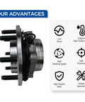 Side view of Beefy Front Wheel Hub And Bearing Assembly For Dodge Ram 1500 2500 3500 4x4 With ABS 8 Lugs Front Position Replacement 2006 2007 2008 Durable Heavy Duty Ready To Roll with advantages listed.