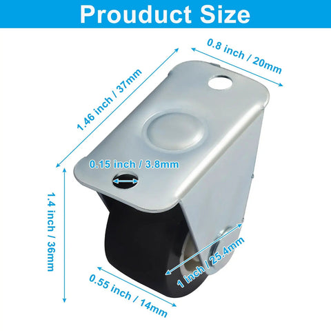 4 Pack 1 Inch Mini Caster Wheels For Furniture, Heavy Duty Small Rigid Castors With Metal Top Plate And Soft Rubber Tread