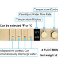 Premium Smart Led Lighting Shower System With Thermostatic Diverter control panel showing temperature and flow settings in brushed gold.