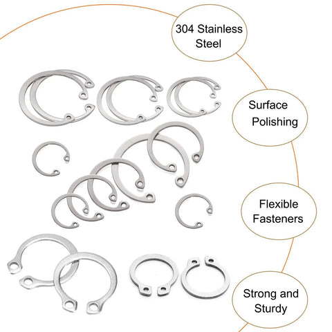 C Clip Assortment Kit Stainless Steel 200 Pcs M10 To M20 Internal And External Snap Rings 304 Stainless 10 Sizes For Auto Machinery And DIY Projects Great For Mechanics, 304 stainless steel snap rings