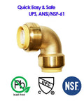 Three Quarter Inch Push Fit Elbow Fittings 12 Pack No Tools Needed Easy Quick Connect For Copper PEX CPVC Brass Plumbing Pipes 90 Degree