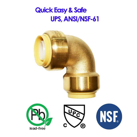 Three Quarter Inch Push Fit Elbow Fittings 12 Pack No Tools Needed Easy Quick Connect For Copper PEX CPVC Brass Plumbing Pipes 90 Degree