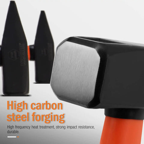 Heavy Duty Cross Peen And Round Face Club Hammer With Soft Grip Handle For Metal Fabrication Pro Grade 2.2 Lb 1000 G High Carbon Steel Durable Tool For Angled Sheet Metal And General Hammering, close-up of hammer head with high carbon steel forging