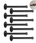 Rugged Black Iron Pipe Shelf Brackets Set Of 8 For DIY Wall Mount Shelving 13.7 Inch Long, displayed on white background.