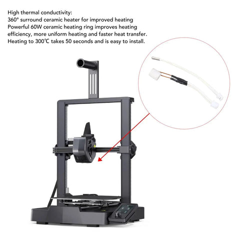 Ender 3 V3 KE Ceramic Heater Thermistor Kit 24V 60W With Thermosensitive Wire 360 Degree Rapid Heating To 300 C In 50 Seconds Upgraded 3D Printer Hotend Parts For PLA installed on an Ender 3 V3 KE printer