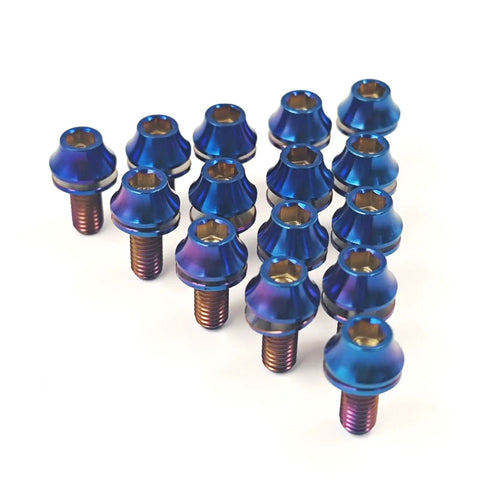 Beefy Titanium M5x12mm Hex Bolts With Washers For MTB Bike Water Bottle Cage Blue 4 Pack Set Grade 5 6Al4V Titanium Alloy
