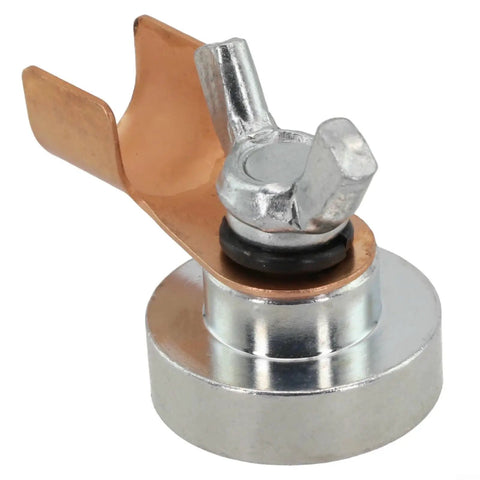Heavy Duty Magnetic Welding Ground Clamp With Strong Iron Grip For Poles Tables Curved Surfaces Quick Setup Earth Clip Base Tool with copper and steel components.