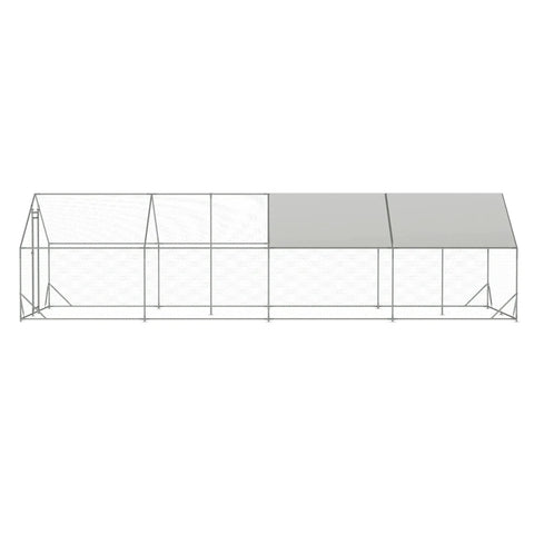 Side view of Walk-In Metal Chicken Coop With Waterproof UV Cover, Spacious 10 ft L by 26 ft W by 6.56 ft H Poultry Run House
