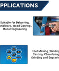 Applications of Heavy Duty Inverted Cone Tungsten Carbide Rotary Burr for High Speed Die Grinders in metalwork and wood carving.