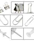 Complete Office Supplies Set With Paper Clips, Binder Clips, And Push Pins In A Handy Box for office, school, and home use