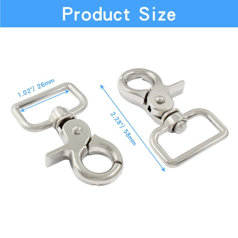 Two silver Hordion swivel snap hooks with lobster-claw clasps for keychains