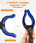 TOPGROT 34-inch foldable grabber/reacher tool with 90° rotating jaw and anti-slip blue claws