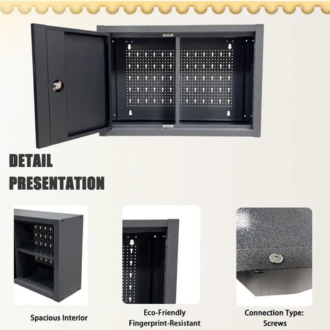 Garage-Ready Heavy Duty Metal Wall Cabinet With Door And Two Removable Shelves, Lockable, Wall Mounted For Workshop And Garage Organization, Sturdy Steel With Textured Powder Coat.