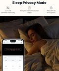 Woman in bed with phone displaying 2K Indoor Security Camera System Dual Pack With 360 Degree Pan Tilt AI Tracking Night Vision