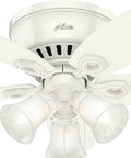 42 Inch Indoor Ceiling Fan With LED Lights, White Finish, Low Profile Flush Mount, Pull Chain Operation, Five Blades, No Remote