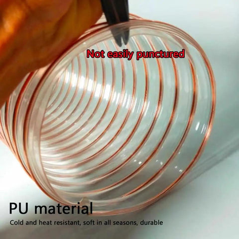 Battle Tested Flexible Vacuum Hose Heavy Duty Pu Dust Collection Tubing Woven With Steel Wire For Table Saw And Planer close-up of transparent PU hose showing its puncture resistance