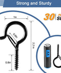 30 Pack Q Hanger Hooks With Safety Buckle Windproof Screw Hooks For Hanging Outdoor String Lights Plants And Christmas Patio Decor 2.2 Inch Weatherproof Black shown with dimensions
