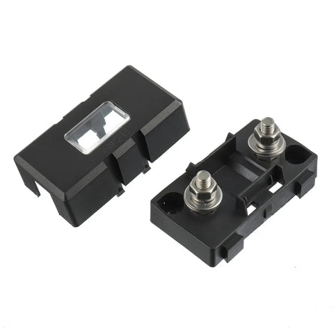 Top Shelf Heavy Duty 50 Amp Midi Fuse Holders And Bolt On High Current Screw Fuses Pack Of Two Zinc Terminals view showing protective casing and terminals.