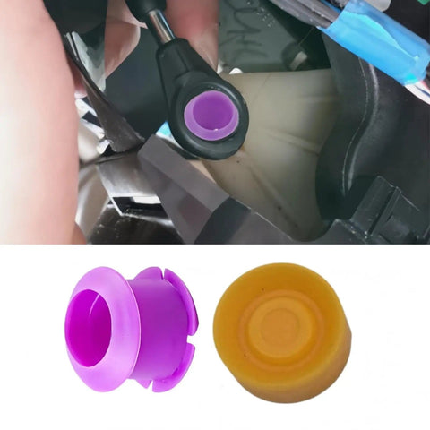 Transmission Gear Shift Cable Bushing Repair Kit Fits Kia Nissan Frontier Toyota Corolla Sienna Honda Lexus Mazda Mitsubishi Pontiac Scion Chrysler Dodge Jeep Chevy 2Pcs DIY Friendly Easy Install Durable Direct Replacement, showing components and installation.