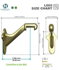 3 Pack Wooden Stair Handrail Brackets Champagne Brass Finish, Low Profile Wall Mount Supports with size chart and measurements