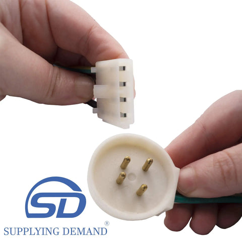 Close-up of Model Specific Refrigerator Ice Maker Replacement 120V 8 Cube Ice Maker With Harness And Arm Included Fits Specific Refrigerator Models Not Universal Direct Fit showing harness connectors.